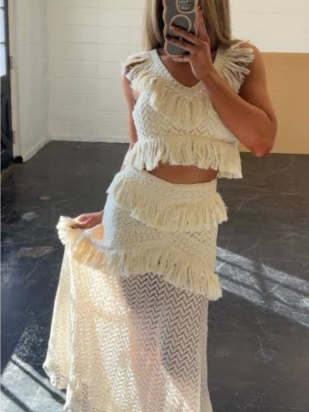 Fringed Crochet Maxi Skirt set